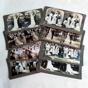 Lot of 8 Victorian Stereo Viewer Cards Stereoptican Wedding Please Read